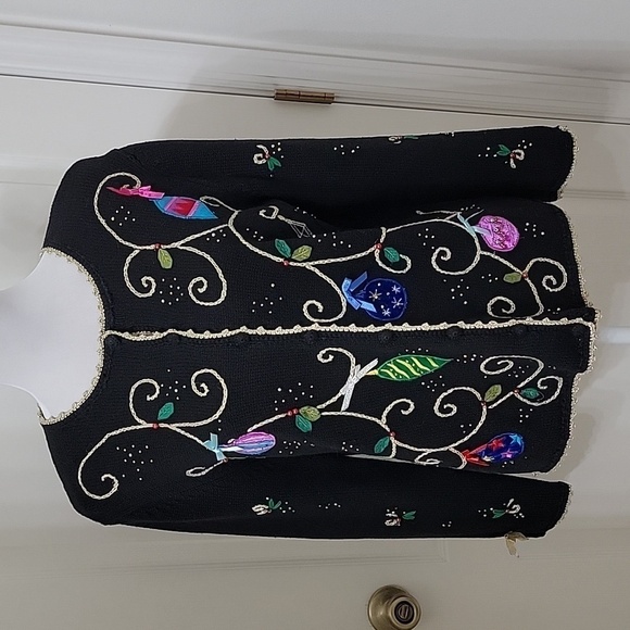 Designers Originals Sweaters - Designers Originals Studio JOY Size M Black Ugly Christmas Sweater w/Ornaments